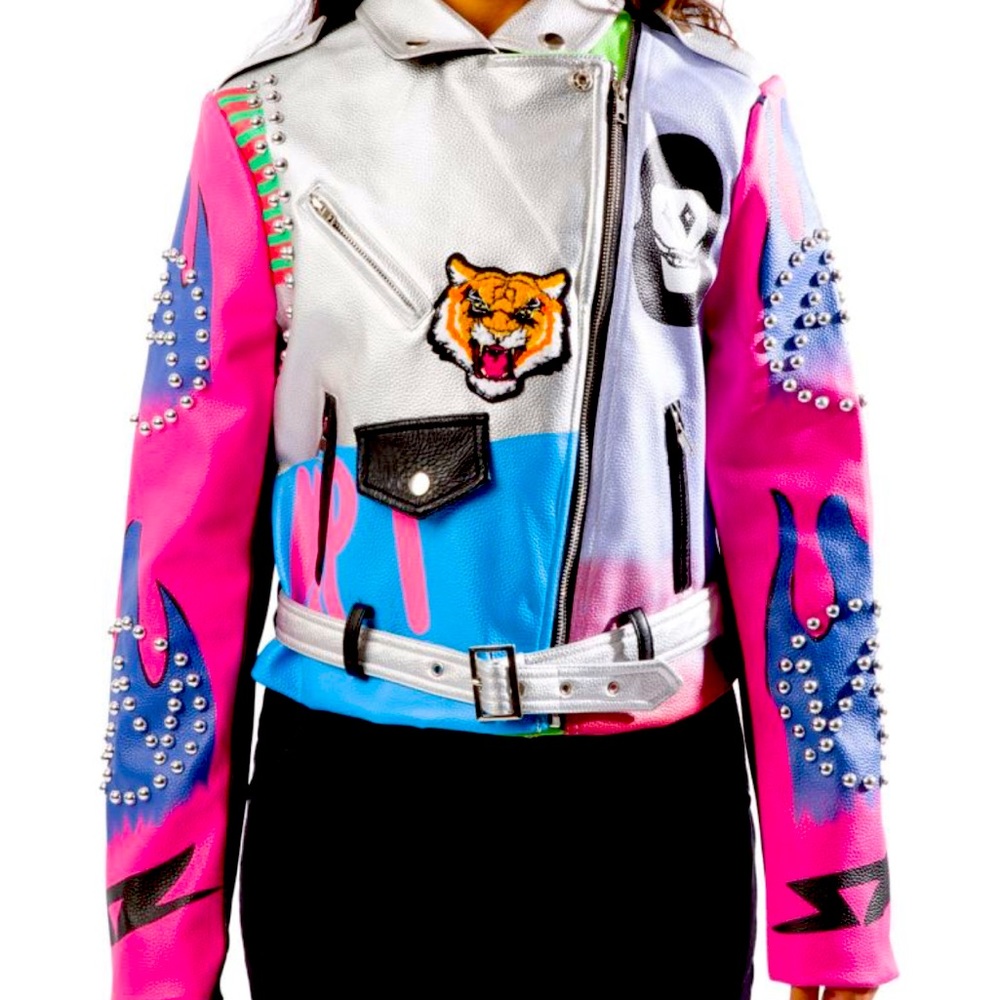 Azalea wang tiger printed leather jacket